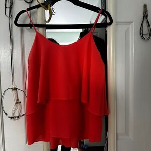 Womens Orange Tiered Ruffle Spaghetti Strap Tank Top